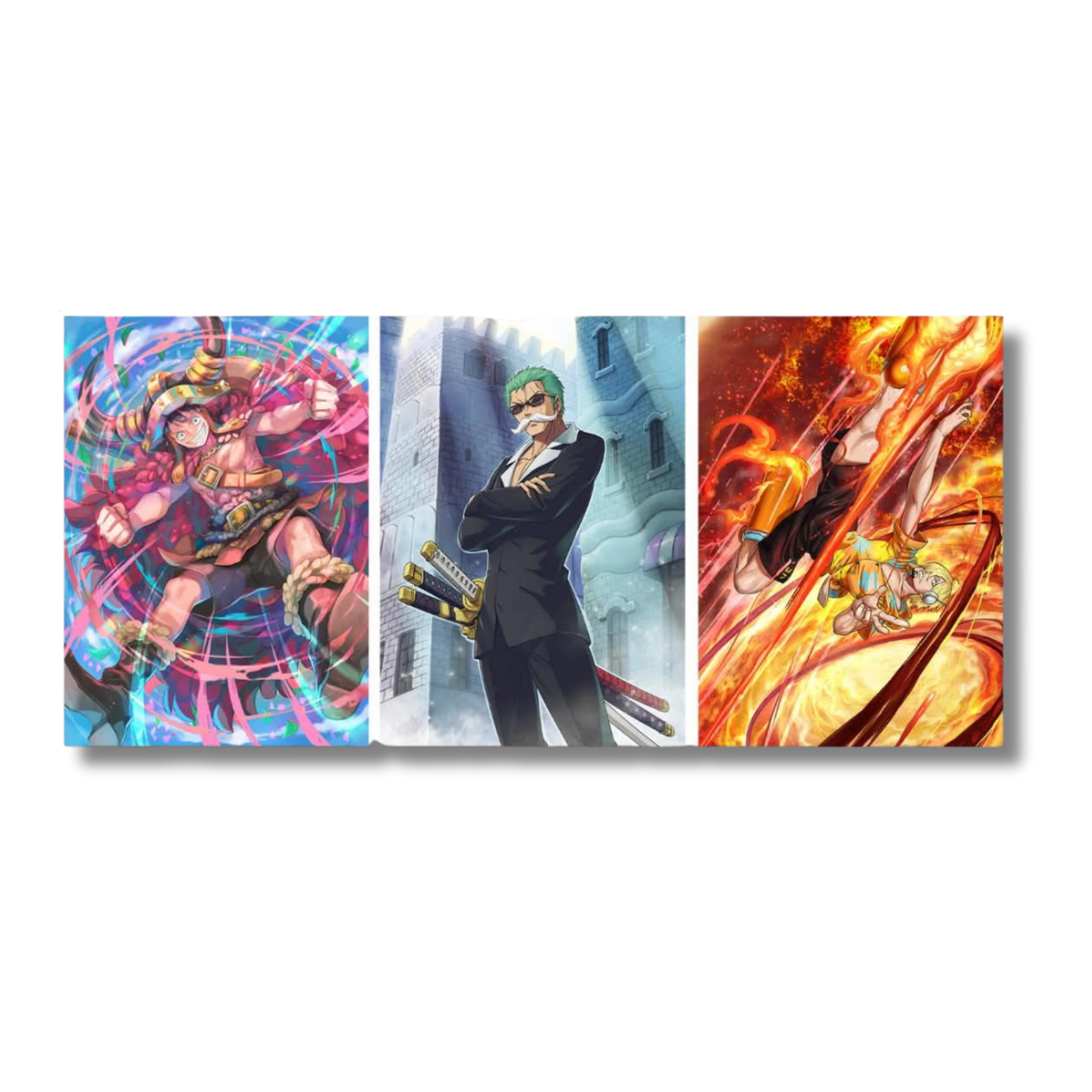 V Jump Trio Set carte promo One Piece Luffy P-110 Zoro OP16-053 Sanji OP09-105 nuove illustrazioni